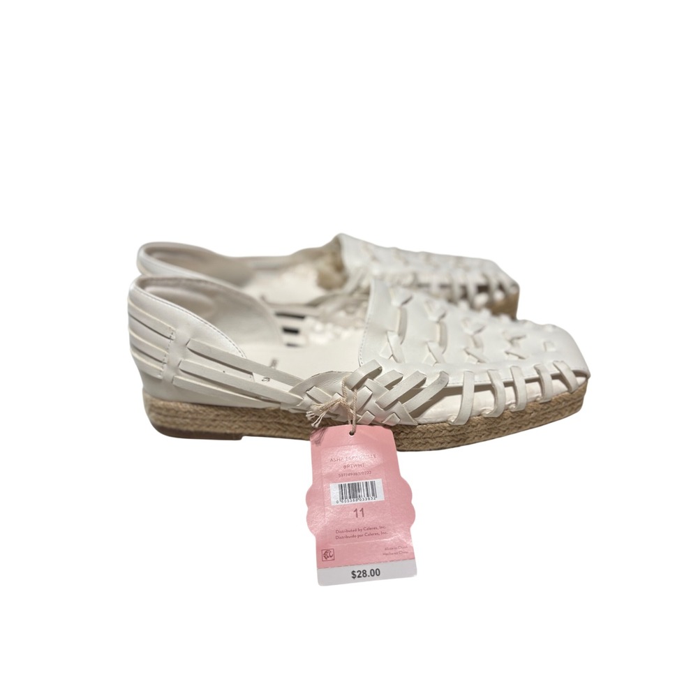 Sam & Libby Asha Espadrille Woven Fisherman Flats White Square Toe Womens 11 NEW